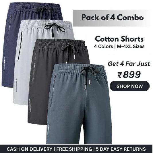 Men’s StretchFit Cotton Shorts – Combo of 4